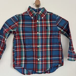 Ralph Lauren Boys 3T Long Sleeve Blue Plaid Button Down Dress Shirt Easter